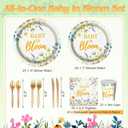 Kelfara 200Pcs Spring Baby in Bloom Baby Shower Decorations Plates Set, Wildflower Floral Baby Shower Paper Plates Napkins Cups and Gold Cutlery Set, Serve 25