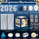 2026 Graduation Decorations - 86 PCS Graduation Party Decor Supplies Set Includes LED Light Strings Balloon Block Boxes with Letters Foil Curtains Backdrop 2026 Balloon Kit- Navy Blue & Sliver