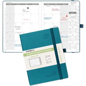 POPRUN Monthly Planner 2026-2027 (Medium- 6.5'' x 8.5'' Soft Cover), 18-Month Calendar Book (Jan.2026 - Jun. 2027), Calendar Planner with Monthly Tabs & Pocket, 100 GSM Paper - Pacific Green