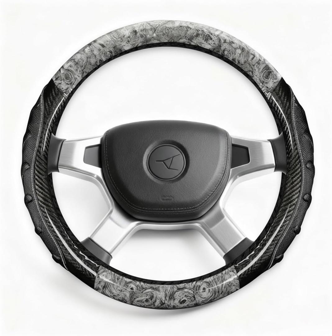 Heavy Duty Truck Steering Wheel Cover 17.5-18 Inch, Carbon Fiber with Anti-Slip Grip, X-Large Wheel Protector for Commercial Semi-Trucks, Buses and RVs (Gray/Black)