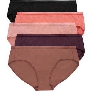 Hanes Women's Hipster Underwear Pack, Breathable Mesh Panties for Women, 5-Pack (12, Tan/Purple/Pink/Coral/Black)
