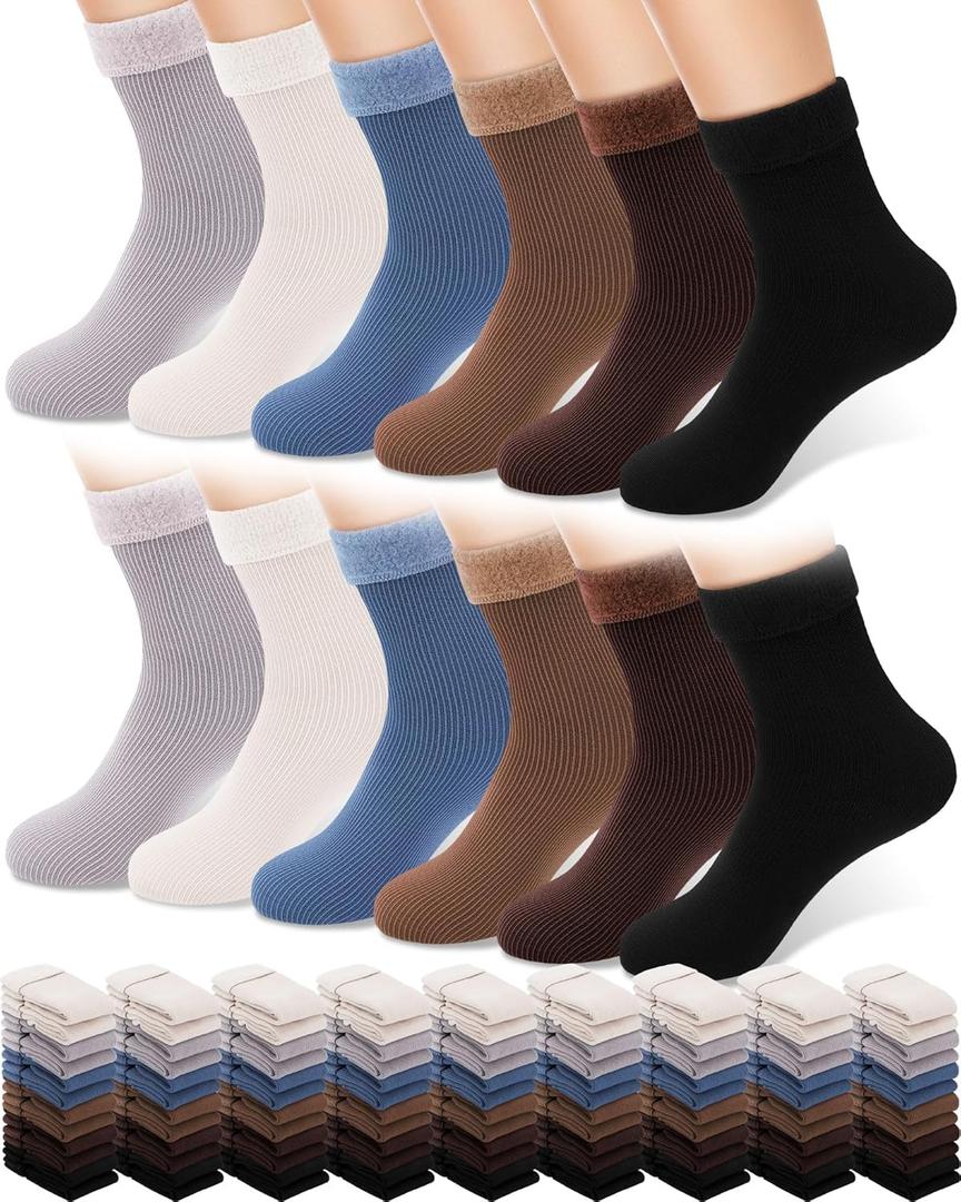 Xuhal 30 Pairs Winter Warm Thermal Socks Bulk for Men Women Crew Boot Socks Thick for Cold Weather (Elegant Colors)