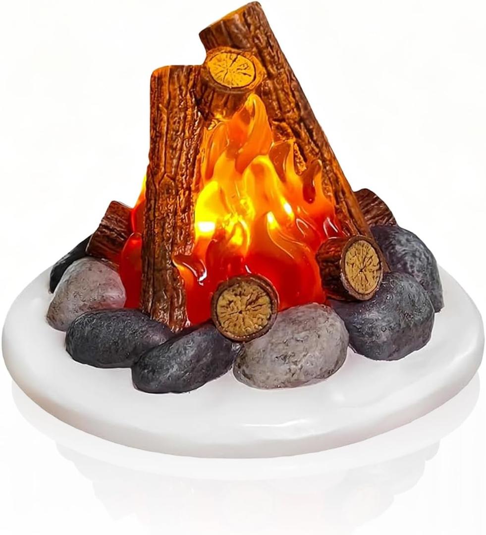 2.4 Inch Christmas Village Accessories Resin Camp Fire Fake Fire Pit Figurine Miniature Campfire for Mini Christmas Scene Micro Landscape