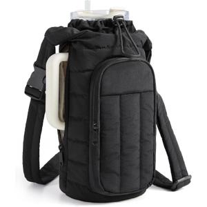 BAGSMART Water Bottle Holder Bag with Strap, 40/32 oz Crossbody Bag Gym Accessories, Sling Purses for Women (One Size, Black)