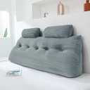 Rycwola Headboard Wedge Pillow with 2 Pack Neck Roll Pillow Large Headboard Pillow Soft and Supportive with Removable Cover (Light Grey, Queen:59x8x20 Inches)