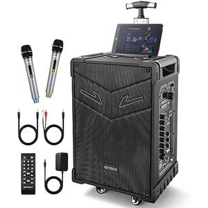 GTSK10-3 3-Way Portable Bluetooth PA Speaker System with Wireless Microphones, 10" Subwoofer, USB/FM, TWS, Guitar Input, Rechargeable Party Speaker for Events, DJ Lights & Outdoor Performances