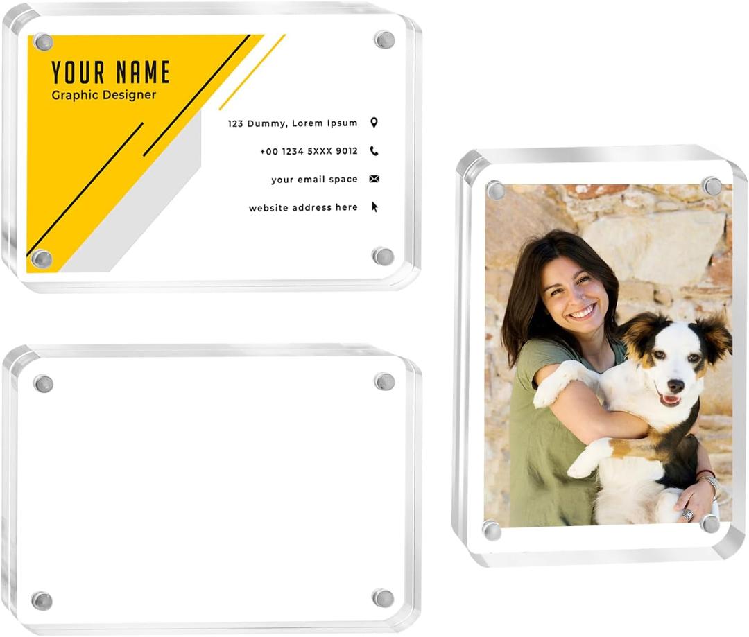 2x3 Picture Frame, 3 Packs Acrylic Mini Frames 2.5x3.5 inches Magnetic Wallet Size Picture Frames, Desktop Frameless Photo Display Holder Business Card Frame