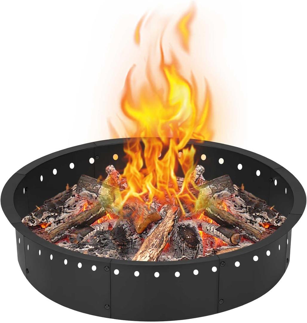 36 Inch Inner Fire Pit Ring Smokeless, 40 inch Outer Large Round Steel Fire Pit Insert Metal Fire Ring Liner Rim Heavy Duty for Outdoor Camping Garden Patio Backyard