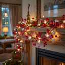 Jutom 6 ft Valentine's Day Garland for Mantel with String Lights Red Pink Berry Glitter Heart Garland Battery Operated Centerpiece Decorations for Valentine's Day Wedding Fireplace Stairs Table Decor