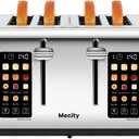 Mecity 4 Slice Toaster with Touch Screen Control, 4 Wide Slots, Stainless Steel Smart Bread Toaster for Bagels, Muffins, Waffles, Dual Control Panel, Timer, Defrost, Reheat, 120V 1650W