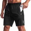 Men's Workout Athletic Shorts Quick Dry Men Lightweight Sports Gym Shorts with Zipper Pockets for Daily Wearing (XX-Large, Black)