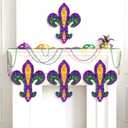 Bucherry 4 Pcs 10 Inch Large Mardi Gras Ornaments Glitter Fleur De Lis Decorations Mardi Gras Purple Green Gold Wreaths for Door Window Tree Masquerade New Orleans Holiday Party Decor