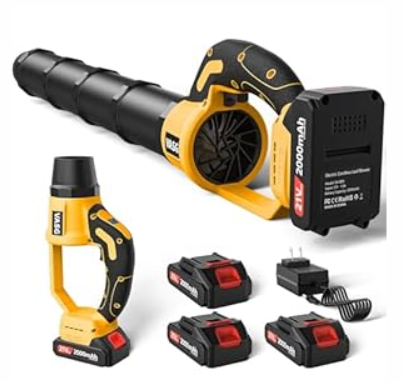 VASG Leaf Blower Cordless, 3 x 21V Batteries & Fast Charger Set, Variable Speed Mode, Lightweight Handheld Electric Leaf Blower for Lawn Care, Yard, Garden, Patio & Outdoor Cleanup (Yellow)