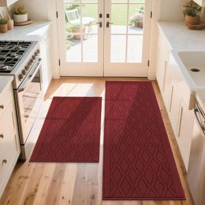 COSY HOMEER 60x24Inch/35X24Inch Kitchen Rugs Sets Non-Slip Washable Kitchen Mats for Floor Polypropylene Absorbent Kitchen Runner for Kitchen Sink Hallway Entryway(Red) (24"x35"+24"x60")