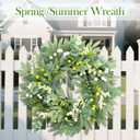 Door Wreath Green Eucalyptus for Front Door Wreaths Spring Summer Olive Wreath Artificial Leaves Mixed Berry Wreaths for All Season Home Farmhouse Porch Year Round Outdoor Wall Decorating,18-20 Inch