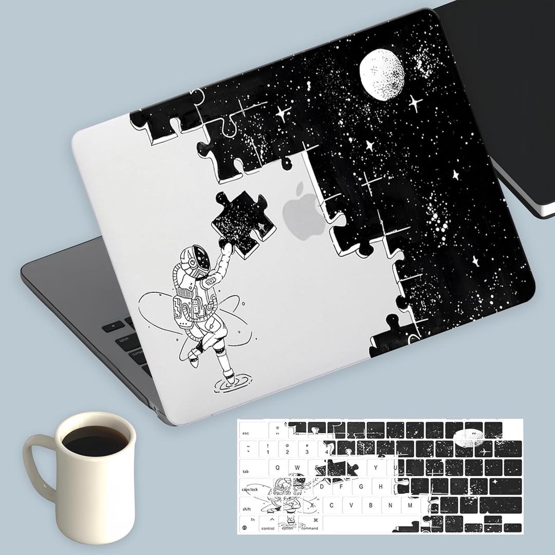 KEROM Compatible for MacBook Pro 14 Inch Case 2025-2021 M4 M3 M2 M1 Pro/Max Chip A3112 A3185 A3401 A2918 A2992 A2779 A2442, Cute Aesthetic Plastic Hard Shell & Keyboard Cover, Space Puzzle