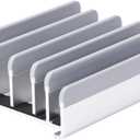 Elestoria 5- Slot Vertical Laptop Stand - Aluminum Laptop Stand Vertical for Desk - Adjustable Width (12-38mm) Fits MacBook Pro/Air, Surface & Gaming Laptops upto 17.3"-Heavy Duty Laptop Holder-Silver