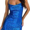Womens Sequin Sexy Bodycon Dress Square Neck Flowy Glitter Sleeveless Homecoming Dresses Night Out Party Dress (Blue)