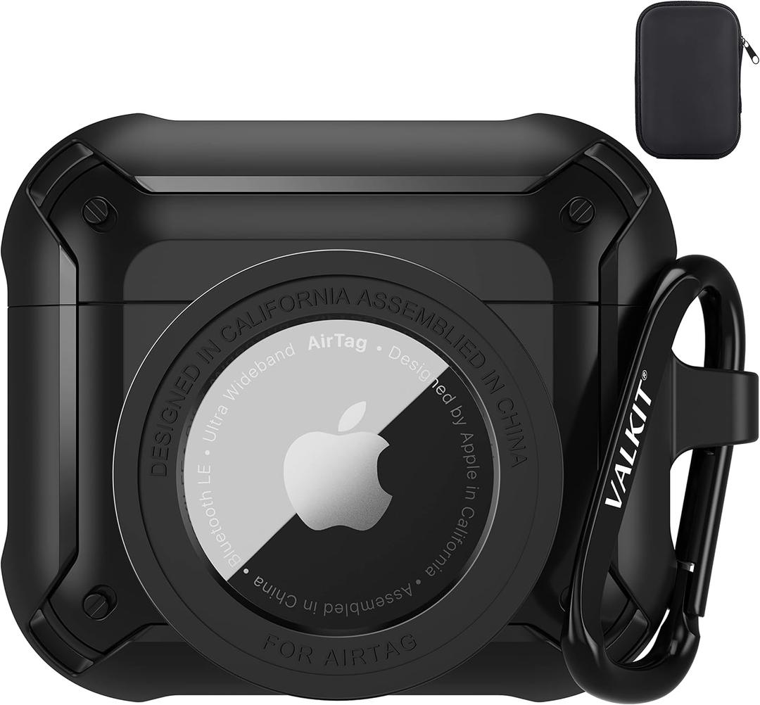 Valkit Compatible Airpods 3 Case and AirTags Case Cover, 2 in 1 Rugged Protective Airpods 3rd Generation Case for Men Women with Keychain Shockproof Skin for Airpods 3 Gen and Airtags, Black