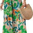 Bsubseach Wide Leg Pants Woman Flowy Floral Palazzo Pants for Women High Waisted Summer Casual Trousers Cruise Outfits Green Printed, XXL