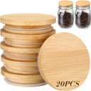 Roshtia 20 Pack 85mm Wide Mouth Mason Jar Lids with Airtight Silicone Seal 3.25 Inch Reusable Wood Caps Leakproof Glass Canning Drinking Storage Jars Lid for Dry Food Storage, No Jars(Bamboo Wood)
