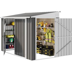 DWVO 8x4 FT Outdoor Weatherproof Storage Shed, Secure Metal Bike Shed w/Lockable Entry, Garden Storage Solution for Lawn Equipment, Tools, Waste Bin, Dark Gray