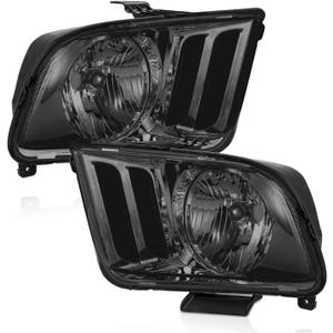 WEELMOTO Headlights Compatible with 2005-2009 Ford Mustang (Does NOT fit factory Xenon), Headlamp Replacement For 2005 2006 2007 2008 2009 Mustang Headlight Assembly Chrome Housing Smoke Lens