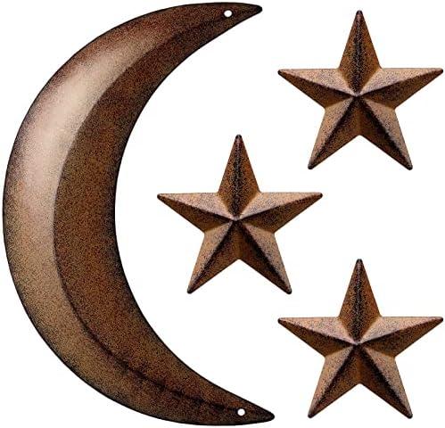Metal Moon Wall Decor Metal Stars Decor Outhouse Moon Boho Wall Decor Wall Art Hanging Nordic Bohemian Style Wall Decorations Rustic Vintage Farmhouse Star Door Decor for Home Living Room Bedroom 2 Pack