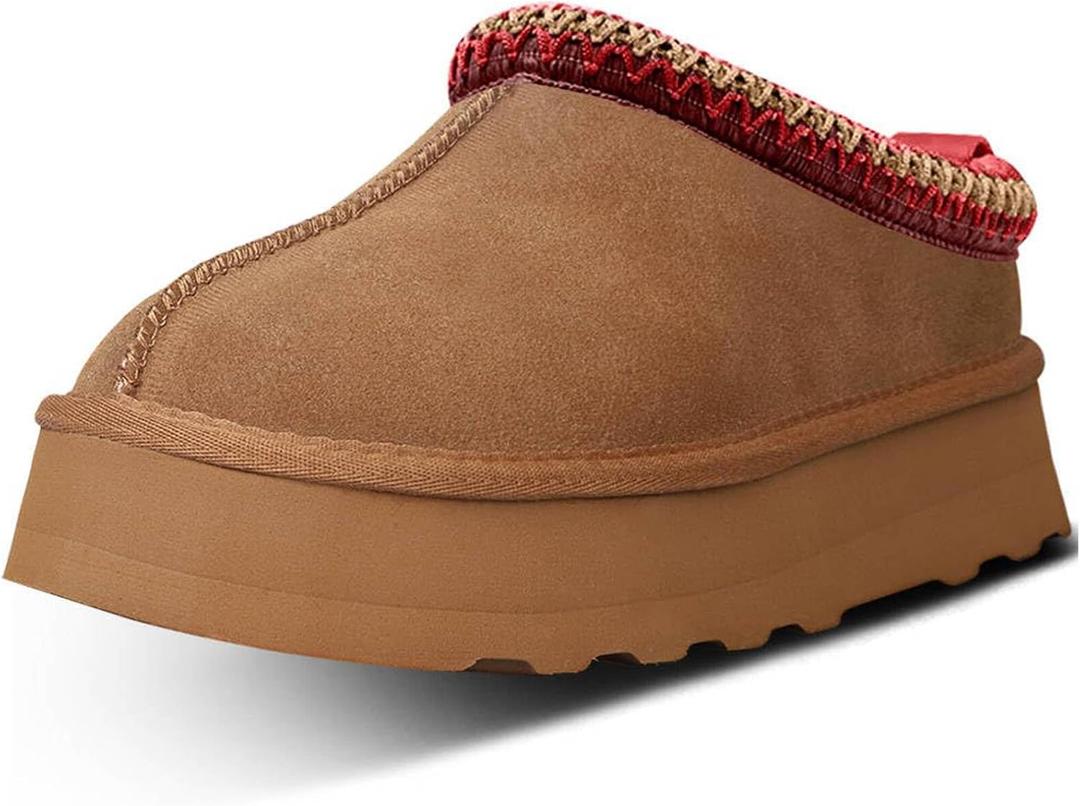 Women's Platform Slippers Comfy Mini Boots Fur Fleece Lined Short Ankle Boot Fluffy House Slippers for Indoor Outdoor (Brown)