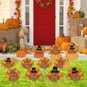 Thyle 12 Pcs Thanksgiving Yard Signs Fall Outdoor Decorations Waterproof Lawn Turkey and Pumpkin Signs with Stakes for Thanksgiving Autumn Outside Yard Garden Decor