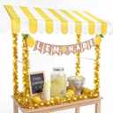 7 Pcs Lemonade Stand Supplies Lemonade Bar Party Decorations with 1 Set Plastic Stand 1 Yellow and White Striped Sunshade Cloth 4 Yellow Tinsel 1 Banner Sign for Outdoors Summer Party Supplies