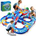 TERRAMUS Double-Tier Kids Water Table Toys, 100PCS Water Park Playset with Pump, DIY Toddler Waterways, Summer Outdoor Toys for Backyard,Lawn,Beach,Pool, Outside Activity Funs for Boys Girls 4-8 3-5
