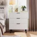 GarveeHome White Fluted 3 Drawers Dresser, Wide Wood Chest of Drawers, Modern Storage Dresser Chest of Drawers Organizer with Metal Legs and Anti-Tipping Device for Bedroom Living Room (15.7"D x 27.6"W x 29.9"H (3 Drawers))