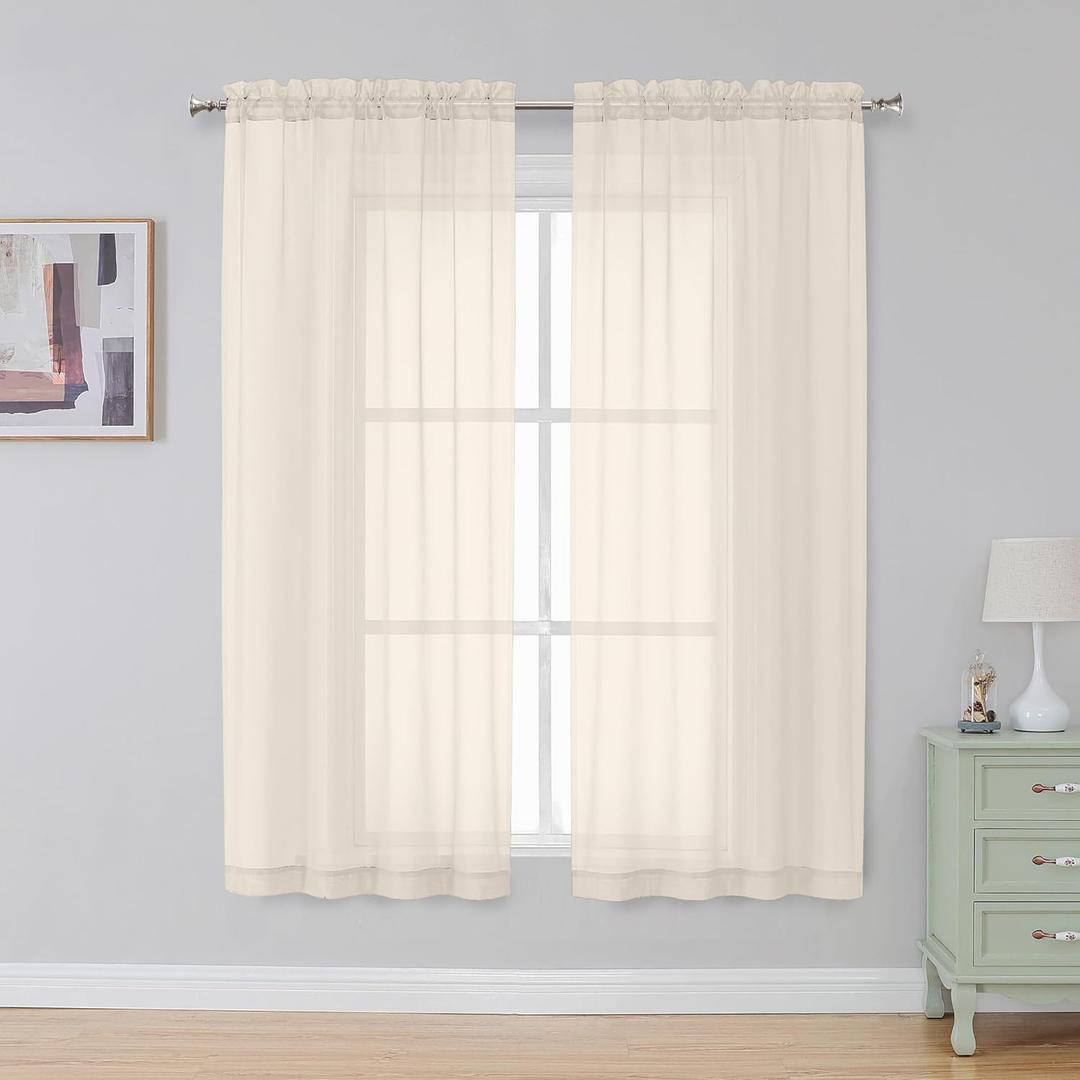 Simplebrand Cream Sheer Curtains 63 Inch Length 2 Panels, Rod Pocket Solid Color Window Sheer Curtain Panels, Elegant Curtains & Drapes for Living Room, Bedroom 2 Panels (Cream, 42" W x 63" L)
