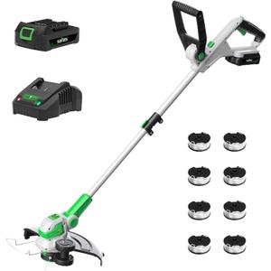 SOYUS Weed Wacker Battery Operated, 12 Inch String Trimmer Cordless, 20V Weed Wacker Electric with Battery and Charger, Lightweight Edger Trimmer with 8 Pcs Replacement Spool Trimmer Lines, 12'' Weed Wacker w/1x2.0 Battery
