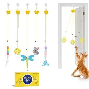 Potaroma Interactive Cat Feather Toys 5 Pcs, Cat Teaser Retractable Hanging Indoor Kitten Play Chase Exercise, Mental Physical Stimulation for All Breeds and Species