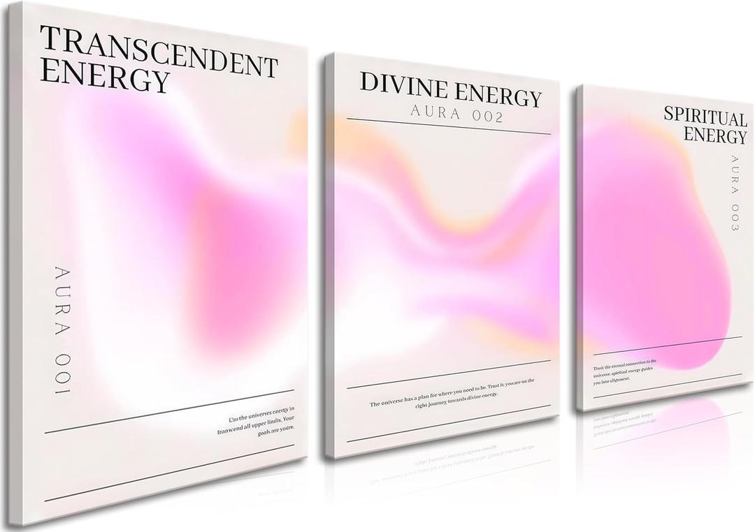 3 Piece Framed Pink Wall Art – Abstract Aura Gradient Canvas Prints – Aesthetic Minimalist Room Decor for Bedroom, Dorm, Bathroom, Living Room – Coquette Pastel Wall Decor 16x24in
