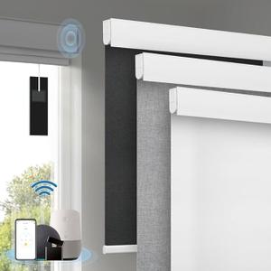 Motorized Blinds with Remote, [Free Solar Panels] Cordless Smart Blinds with Valance Cover, Blackout Electric Automatic Roller Shades for Windows White 31" W x 72" H