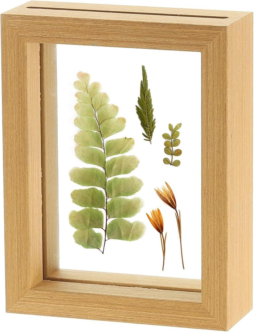 uxcell Wooden Pressed Flower Frame Handmade, 4x5 Inch Rectangle Floating Picture Frame Double Glass Frame for Pressed Flowers Artwork Photo Frame Tabletop Display, Natural Wood