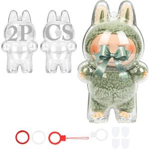 2 x [2-Pack] Clear Protective Cases Compatible with LABUBU Monsters Exciting-with Independent Hanging Kit & Dual Stabilization Tape