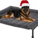 Veehoo Elevated Dog Bed Large Sized with Fluffy Plush Bolster Cushion, Washable Orthopedic Dog Couch Bed, Cooling Raised Pet Cot with Removable Mat, Breathable Mesh, No-Slip Feet, 45 x 34 inches, Grey