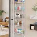 UMDONX Behind The Door Bathroom Shelf Narrow 5-Tier, Slim Space-Saving Storage Shelf, Freestanding Narrow Shelving Unit for Bathroom, Kitchen, Closet and Laundry Room (White)