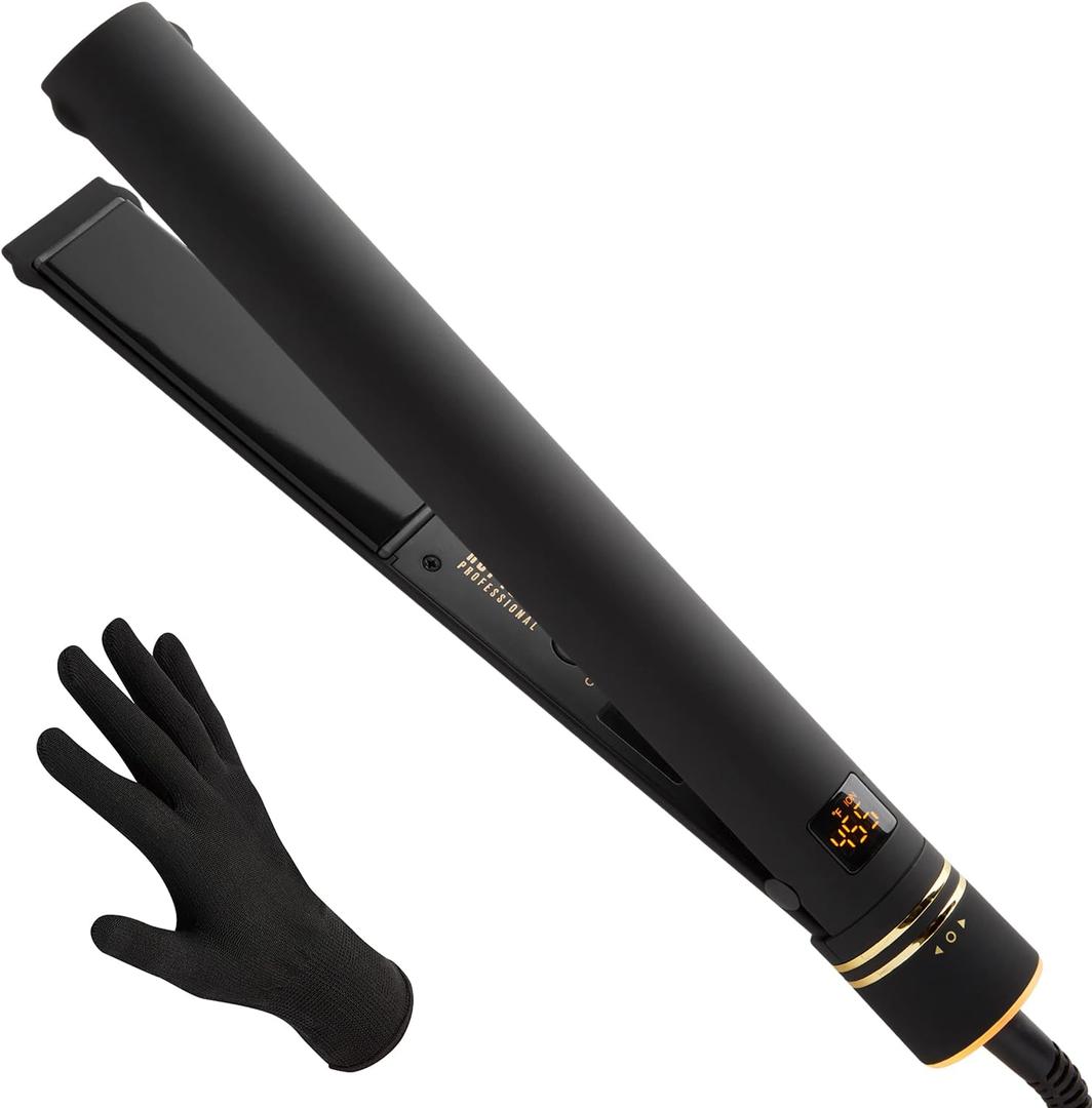 HOT TOOLS Pro Artist Black Gold Ionic 1 1/4 Inch Flat Iron - Use as Straightener for Sleek Straight Hair or Use Rounded Edges for Shiny Curls and Waves, Stylist-Preferred Styles