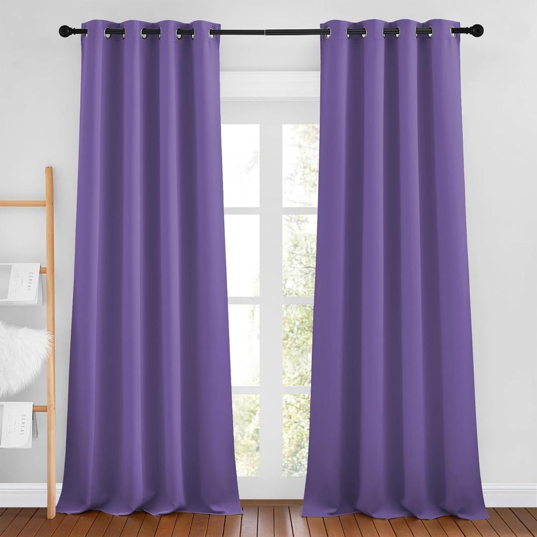 NICETOWN Lilac Purple Blackout Curtains 102 inches Long, Grommet Thermal Insulated Solid Room Darkening Window Treatments Sound Reducing for Living Room, W46 x L102, Set of 2