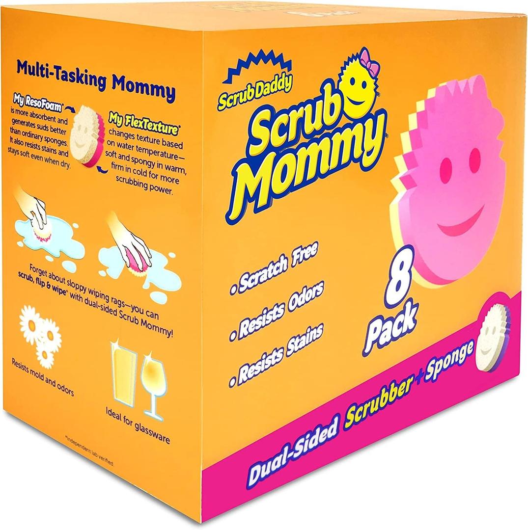 Scrub Daddy Dual Sided Sponge and Scrubber - Scrub Mommy - Scratch Free Sponge for Dishes and Home, Soft in Warm Water, Firm in Cold, Odor Resistant, Multi Surface 8 Count (Pack of 1)