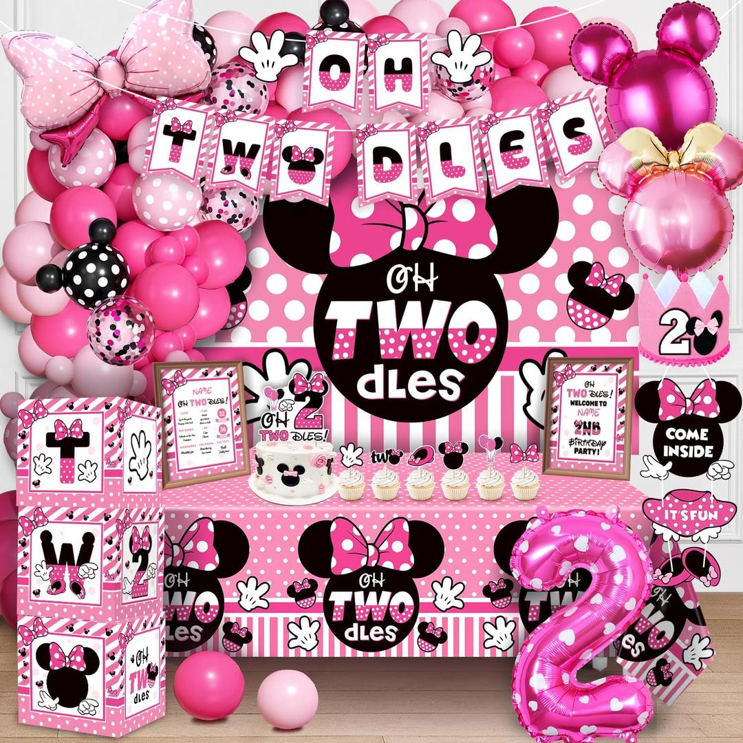 Oh Twodles Birthday Party Supplies Girl, 2nd Birthday Decorations for Girl, 150 Pcs 2 Year Old Party Decorations
