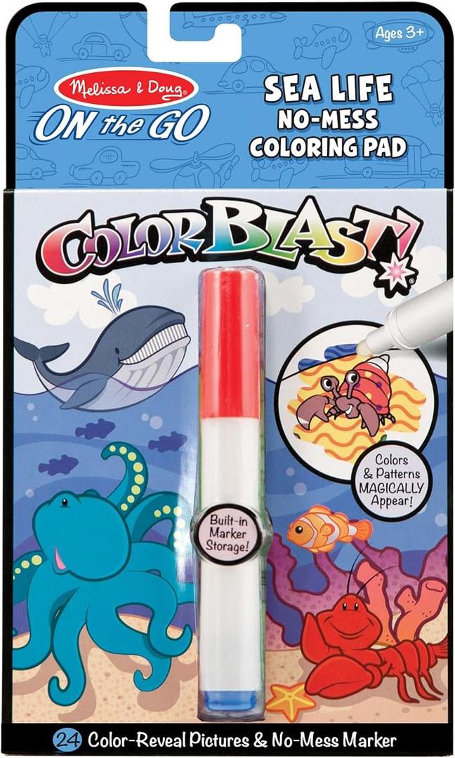 Melissa & Doug On the Go ColorBlast No-Mess Coloring Pad, Sea-Life (24 Color-Reveal Pictures, Invisible Ink Marker)