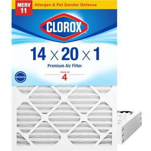 Clorox 14x20x1 Air Filter, MERV 11 Pleated HVAC AC Furnace Air Filters for Dust, Pollen and Pet Dander, MPR 1000 & FPR 7 Pack of 4