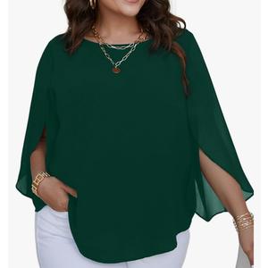 SCOMCHIC Plus Size Blouses for Women Summer Chiffon 3/4 Sleeve Tunic Tops Dressy Scoop Neck Casual Loose Flowy Shirts, 3XL