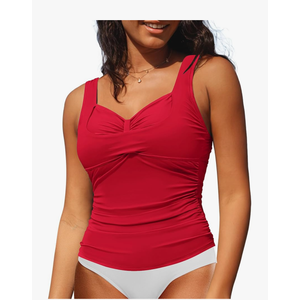 GRAPENT Tankini Tops for Women Modest Swimsuits Ruched Beach Padded Adjustable Strap Swimwear Bathing Suit Swim Top Only, Size XL